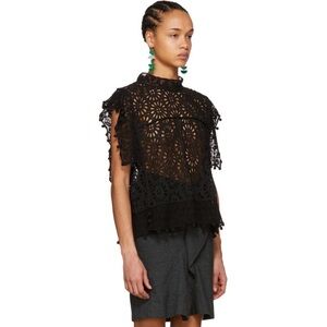 ISABEL MARANT Black Lace Kery Broderie Anglaise Blouse Top Cotton Size 38 US 6